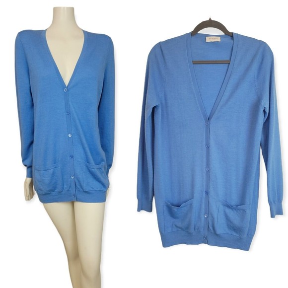 Eric Bompard 100% Cashmere Soft Cardigan V-Neck Classic Front Patch Pockets Blue - Picture 1 of 12
